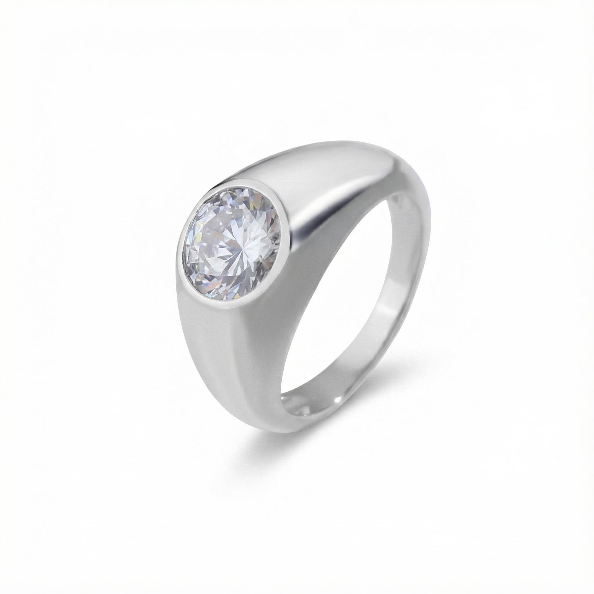 S925 Silver Round Diamond Bezel Set Ring
