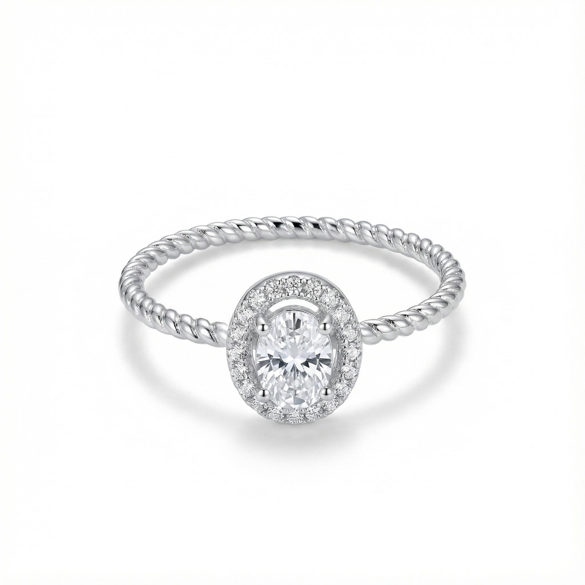 1CT Oval Cut VVS Moissanite S925 Silver Halo Engagement Ring