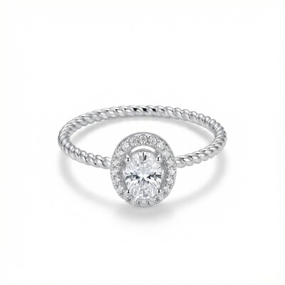 1CT Oval Cut VVS Moissanite S925 Silver Halo Engagement Ring