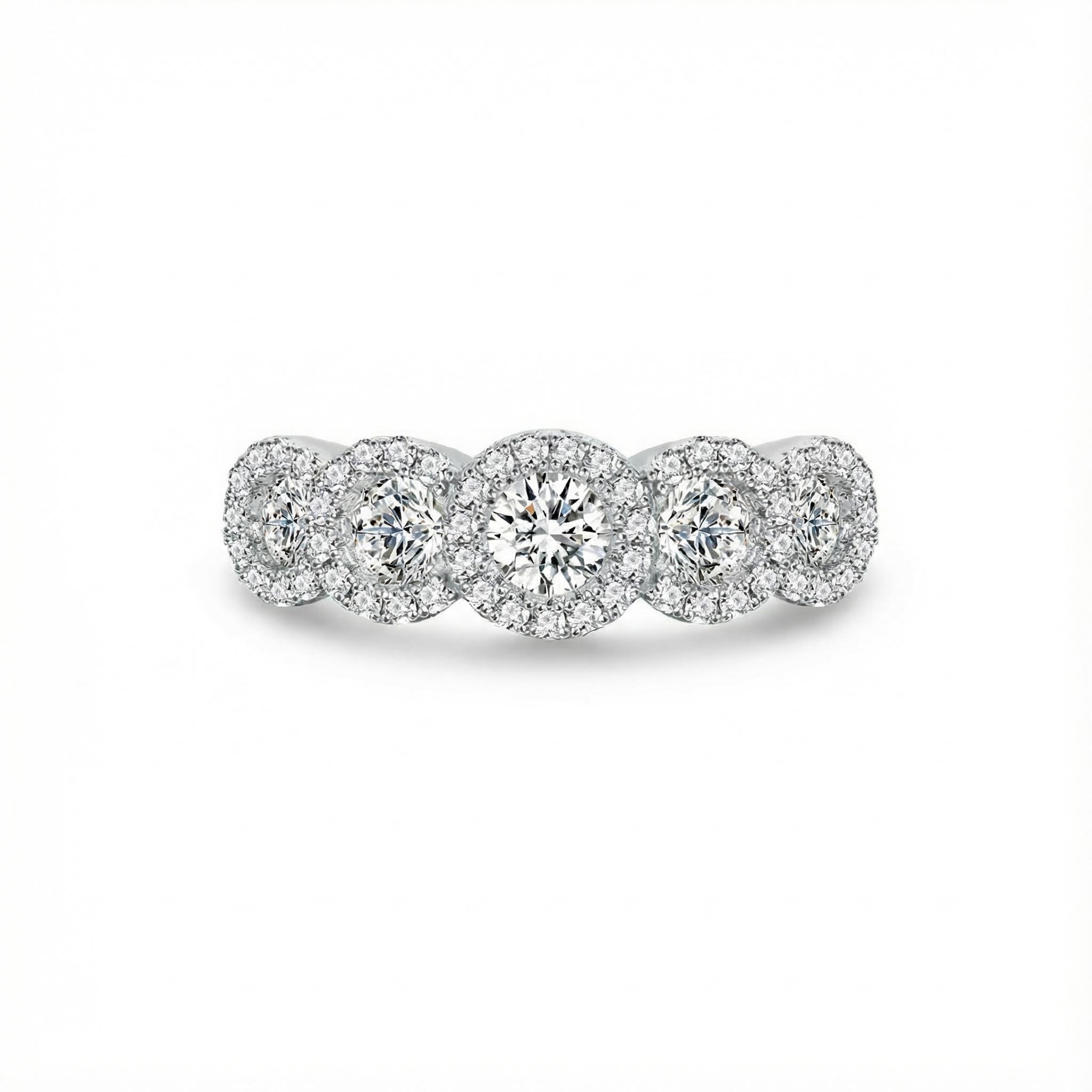 S925 Silver Round Diamond Multi Halo Wedding Band