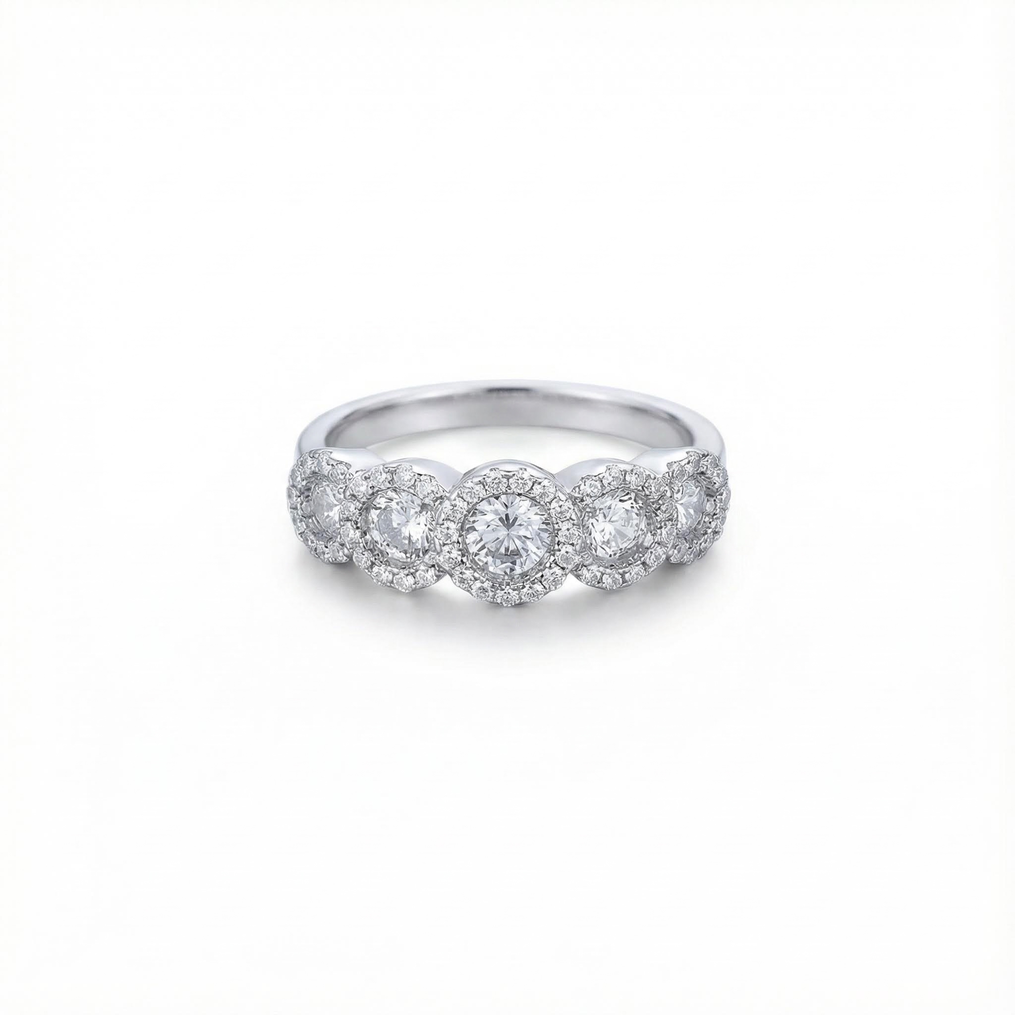S925 Silver Round Diamond Multi Halo Wedding Band