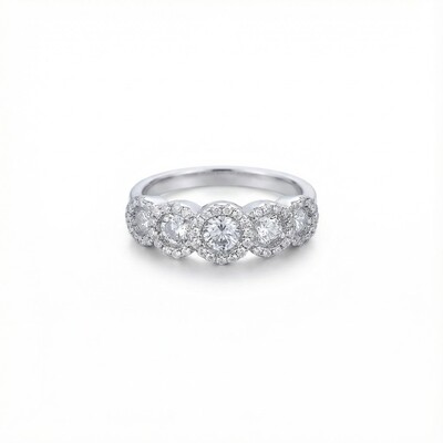 S925 Silver Round Diamond Multi Halo Wedding Band