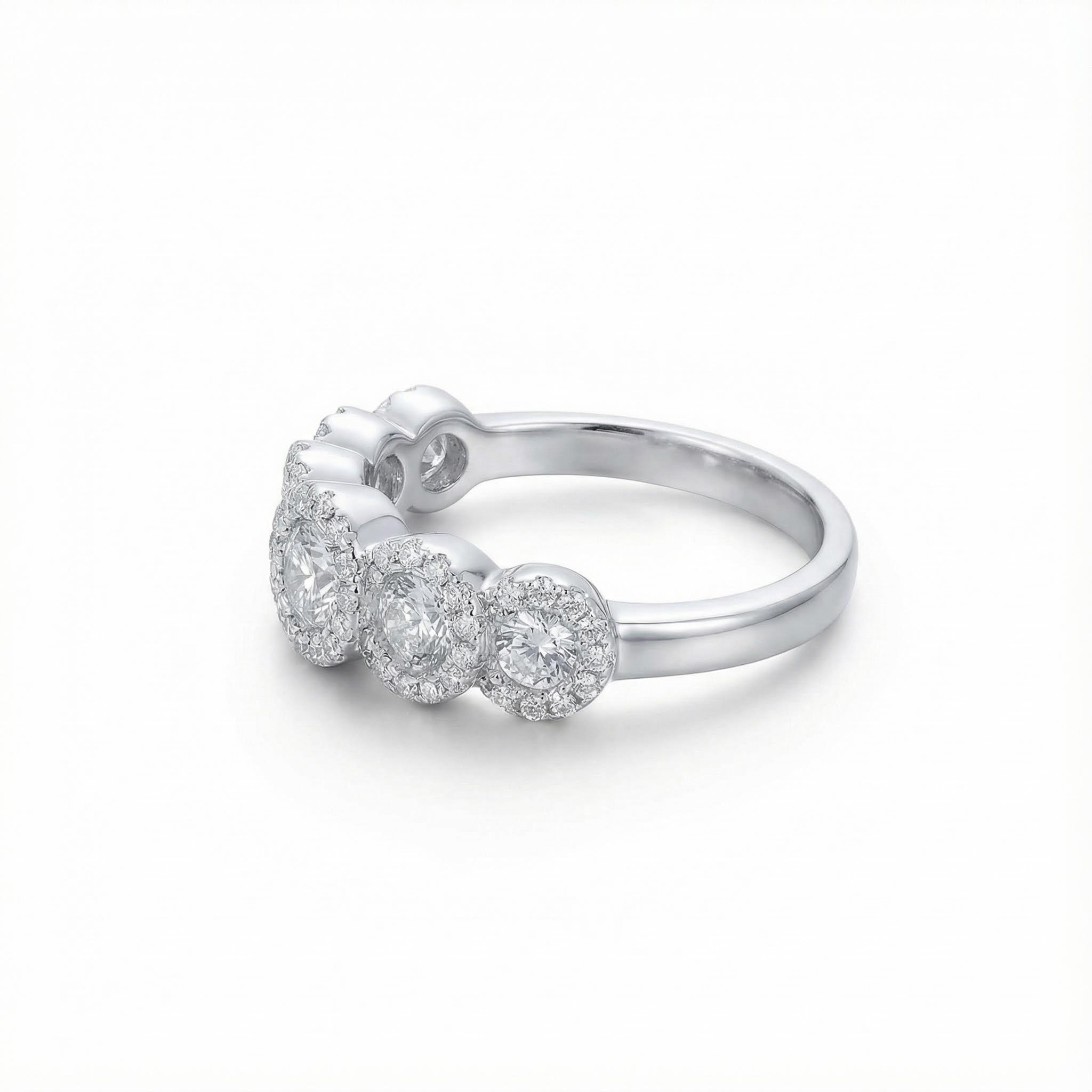 S925 Silver Round Diamond Multi Halo Wedding Band