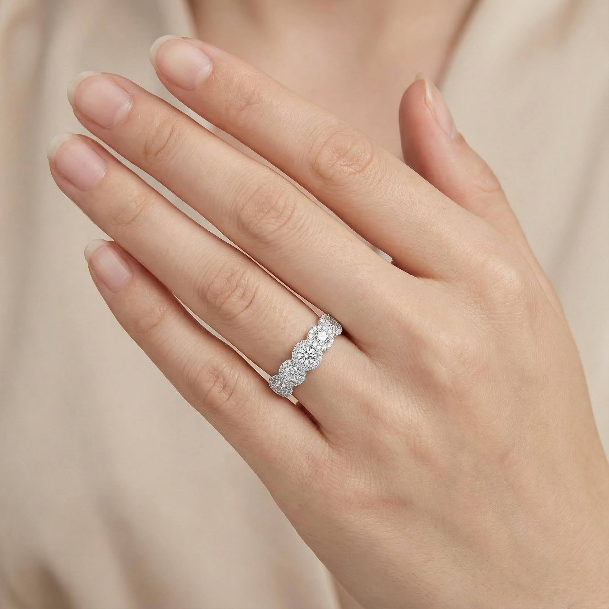 S925 Silver Round Diamond Multi Halo Wedding Band