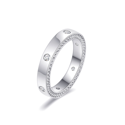 S925 Silver Round Cut Diamond Accents Wedding Band