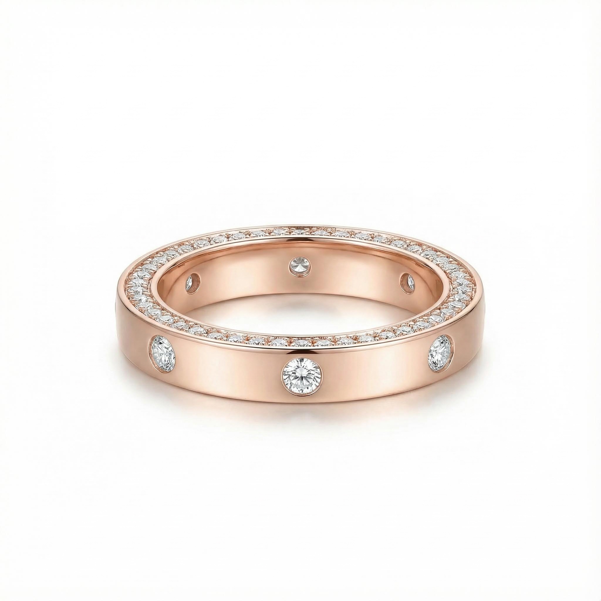 S925 Silver Round Cut Diamond Accents Wedding Band