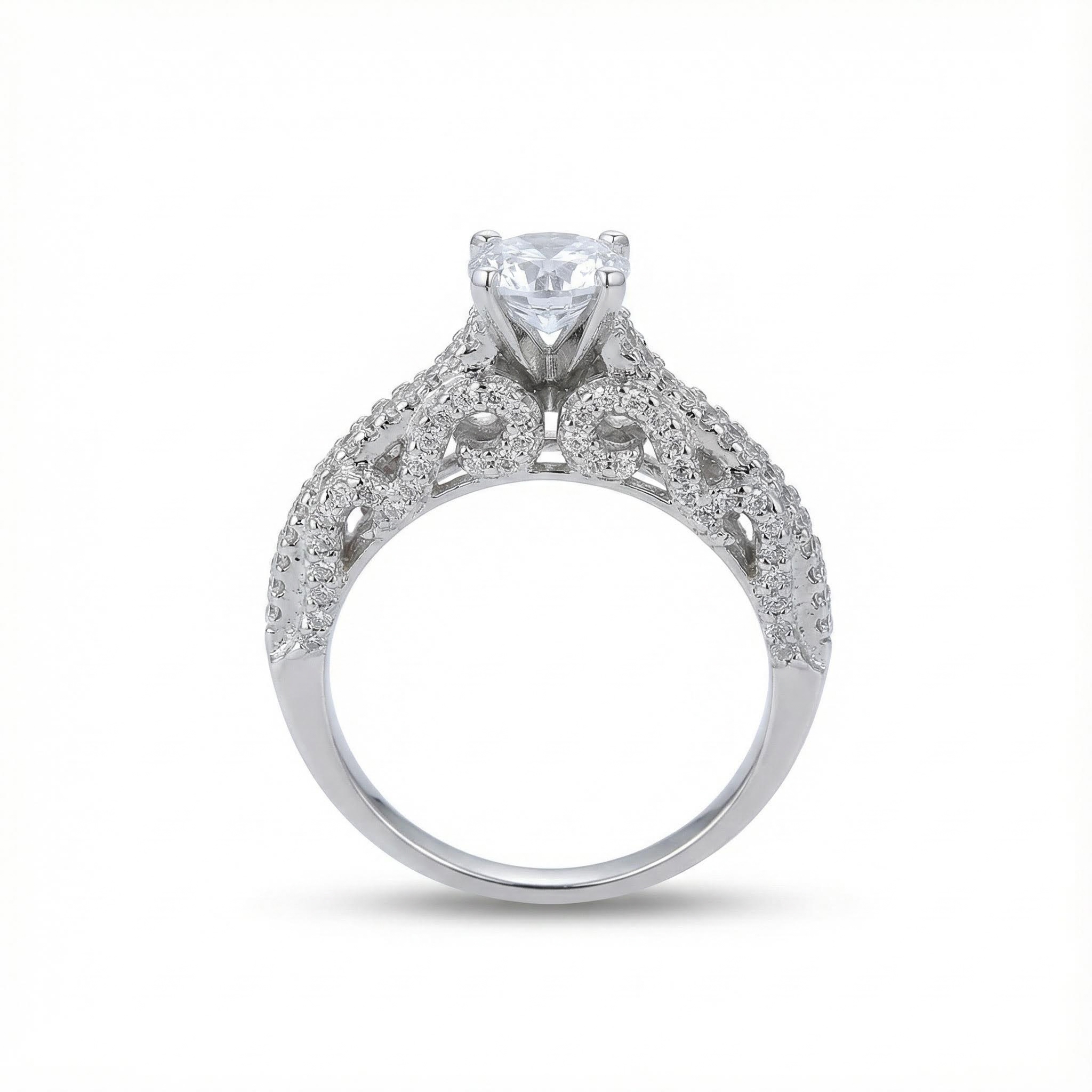 S925 Silver Round Diamond Pave Engagement Ring S925 Silver Round Diamond Pave Engagement Ring