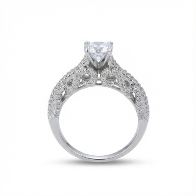 S925 Silver Round Diamond Pave Engagement Ring