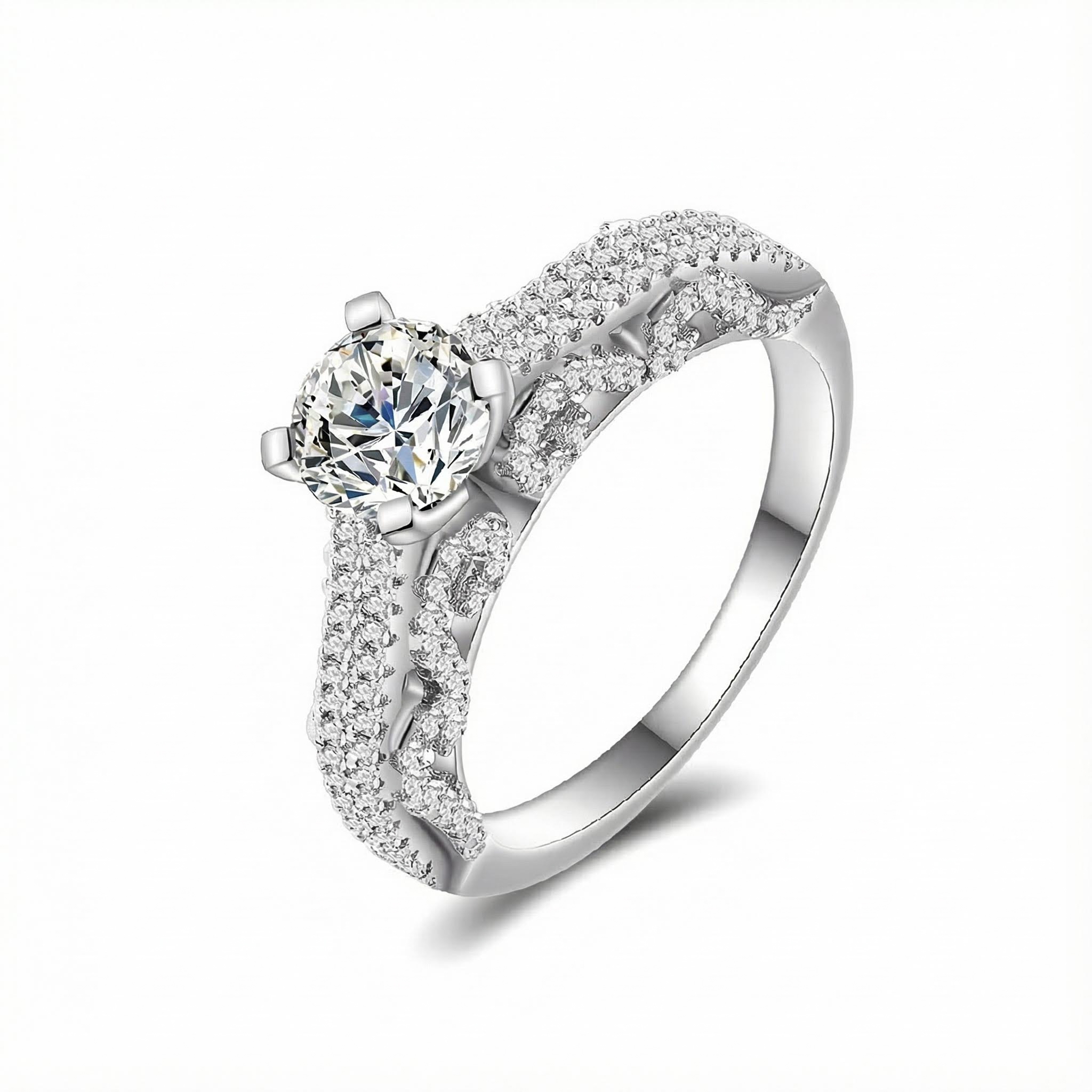 S925 Silver Round Diamond Pave Engagement Ring S925 Silver Round Diamond Pave Engagement Ring