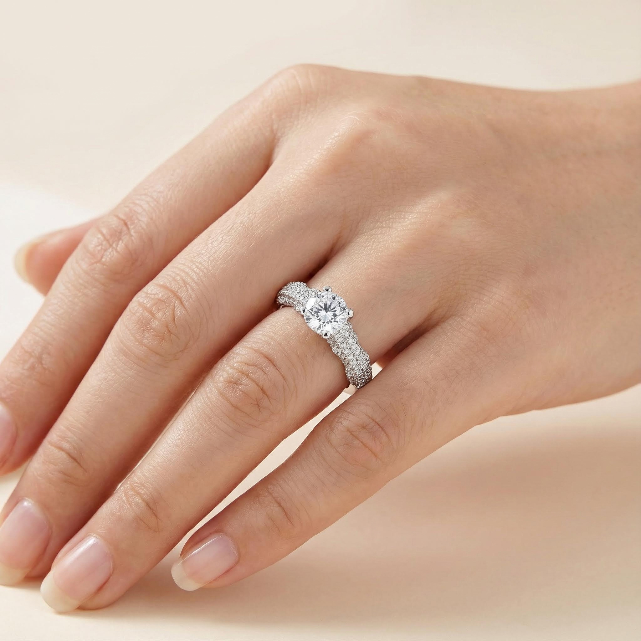 S925 Silver Round Diamond Pave Engagement Ring S925 Silver Round Diamond Pave Engagement Ring