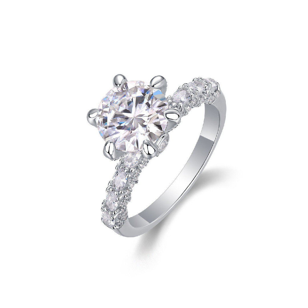 3CT Round Cut VVS Moissanite S925 Silver Engagement Ring