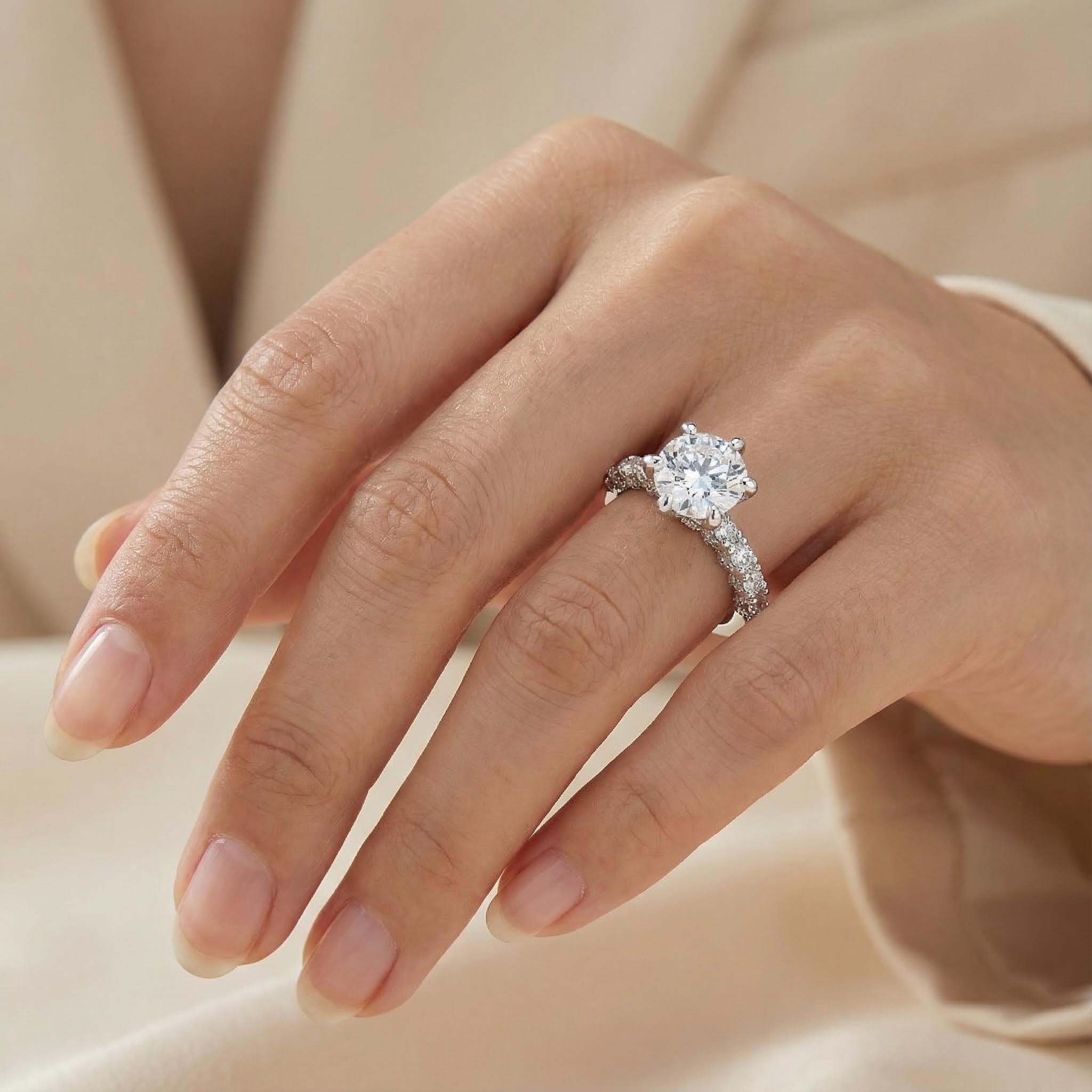 3CT Round Cut VVS Moissanite S925 Silver Engagement Ring