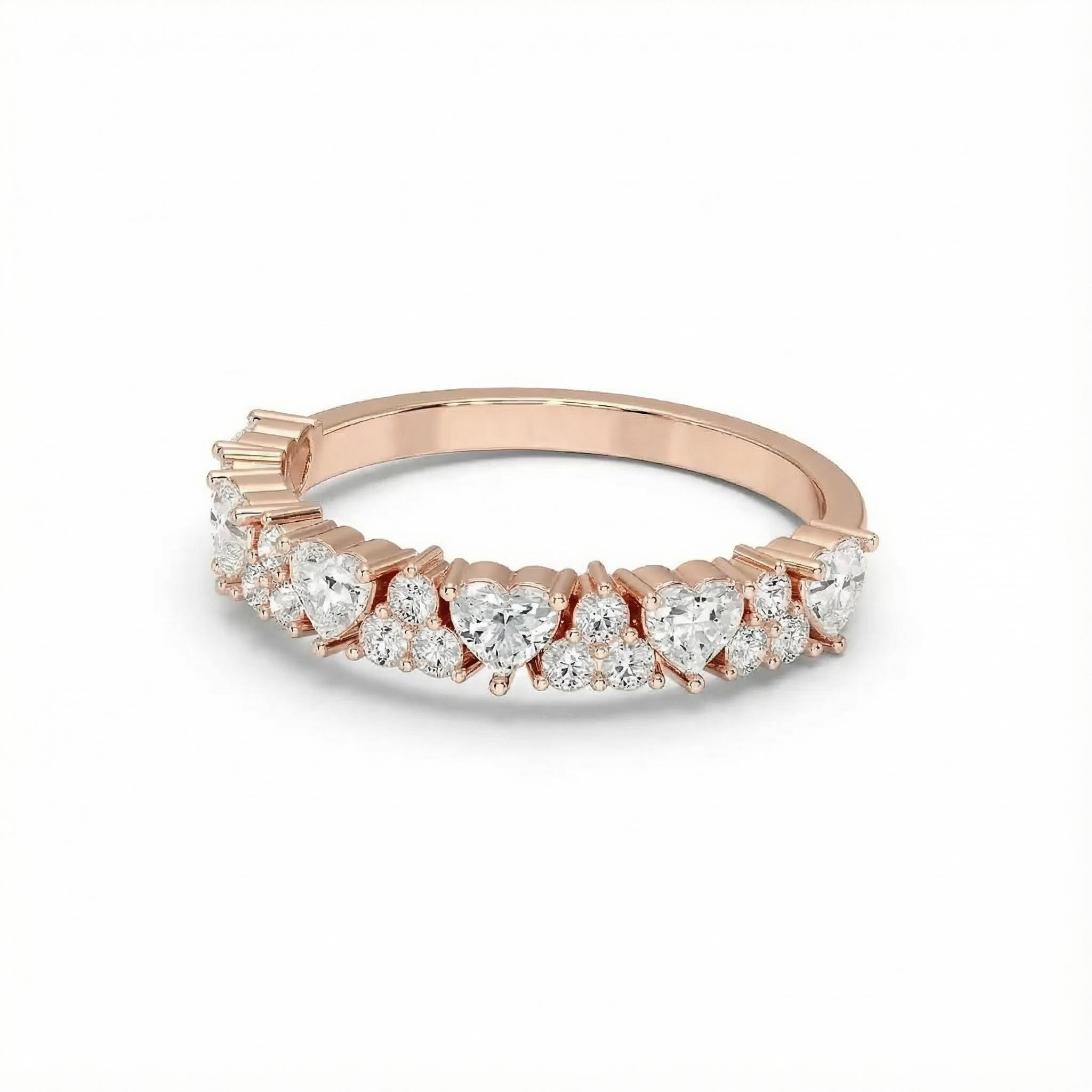 Round & Heart Cut VVS Moissanite Half Eternity Wedding Band