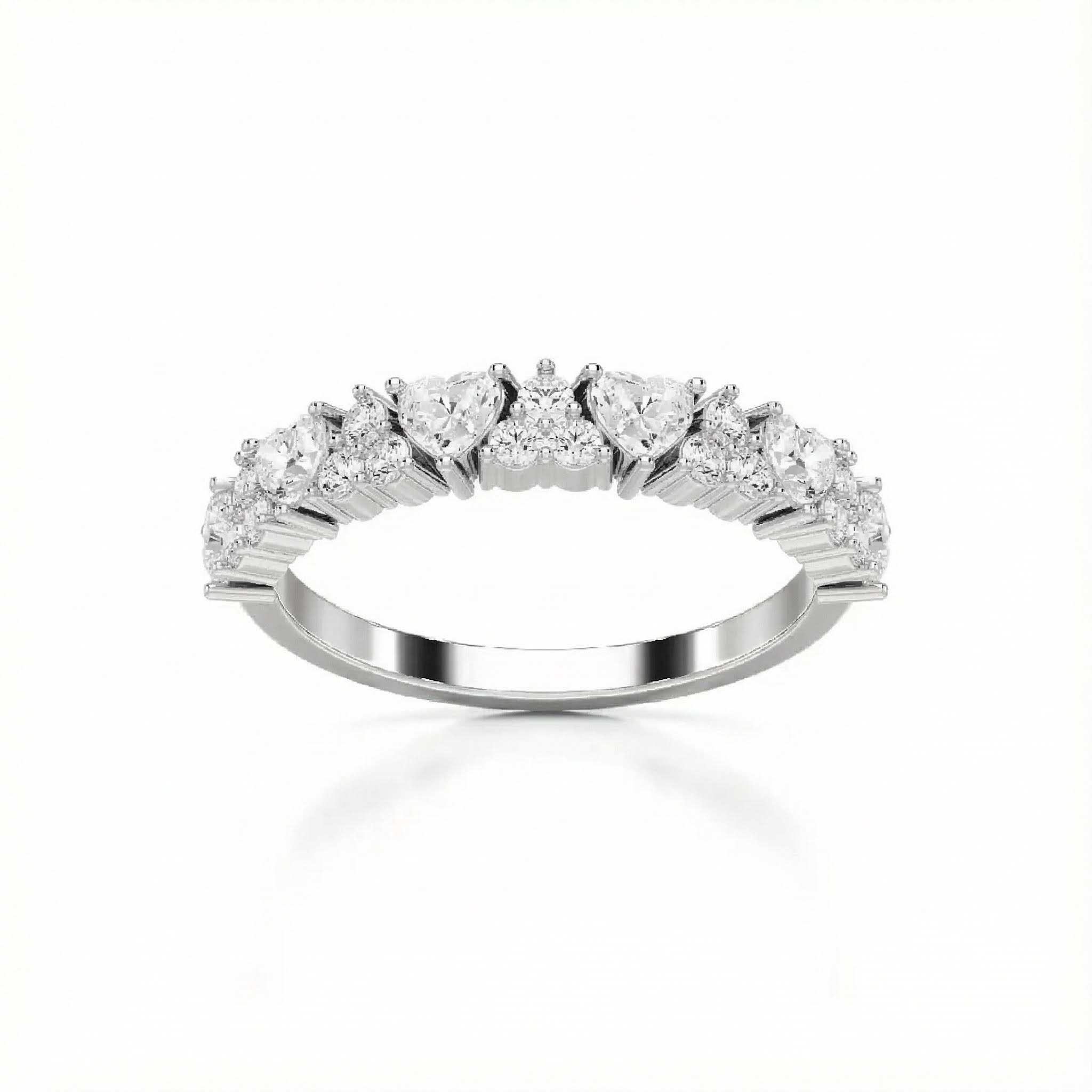 Round & Heart Cut VVS Moissanite Half Eternity Wedding Band
