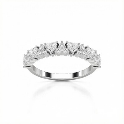 Round & Heart Cut VVS Moissanite Half Eternity Wedding Band