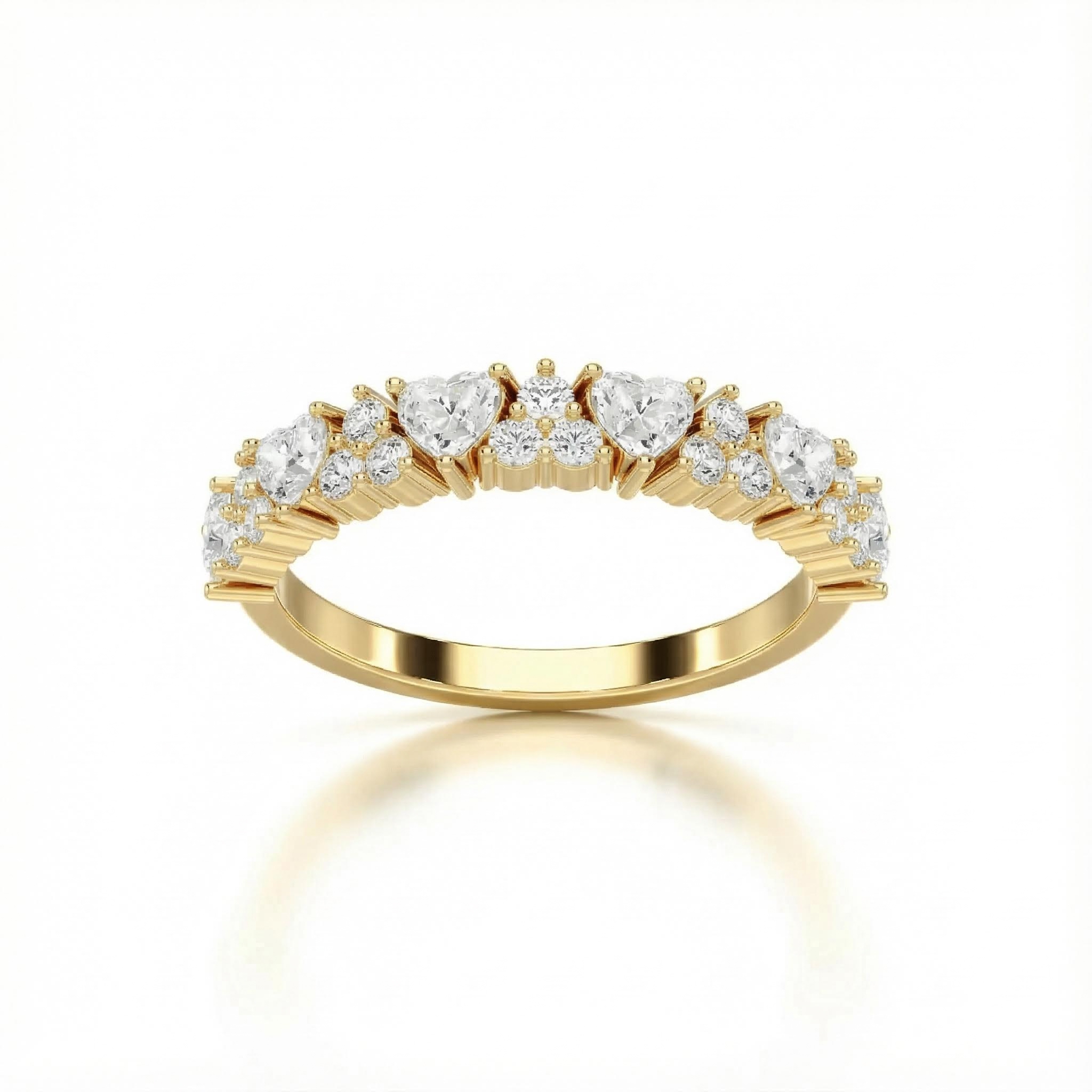 Round & Heart Cut VVS Moissanite Half Eternity Wedding Band