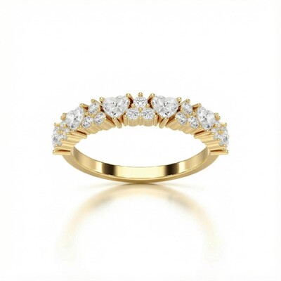 Round & Heart Cut VVS Moissanite Half Eternity Wedding Band