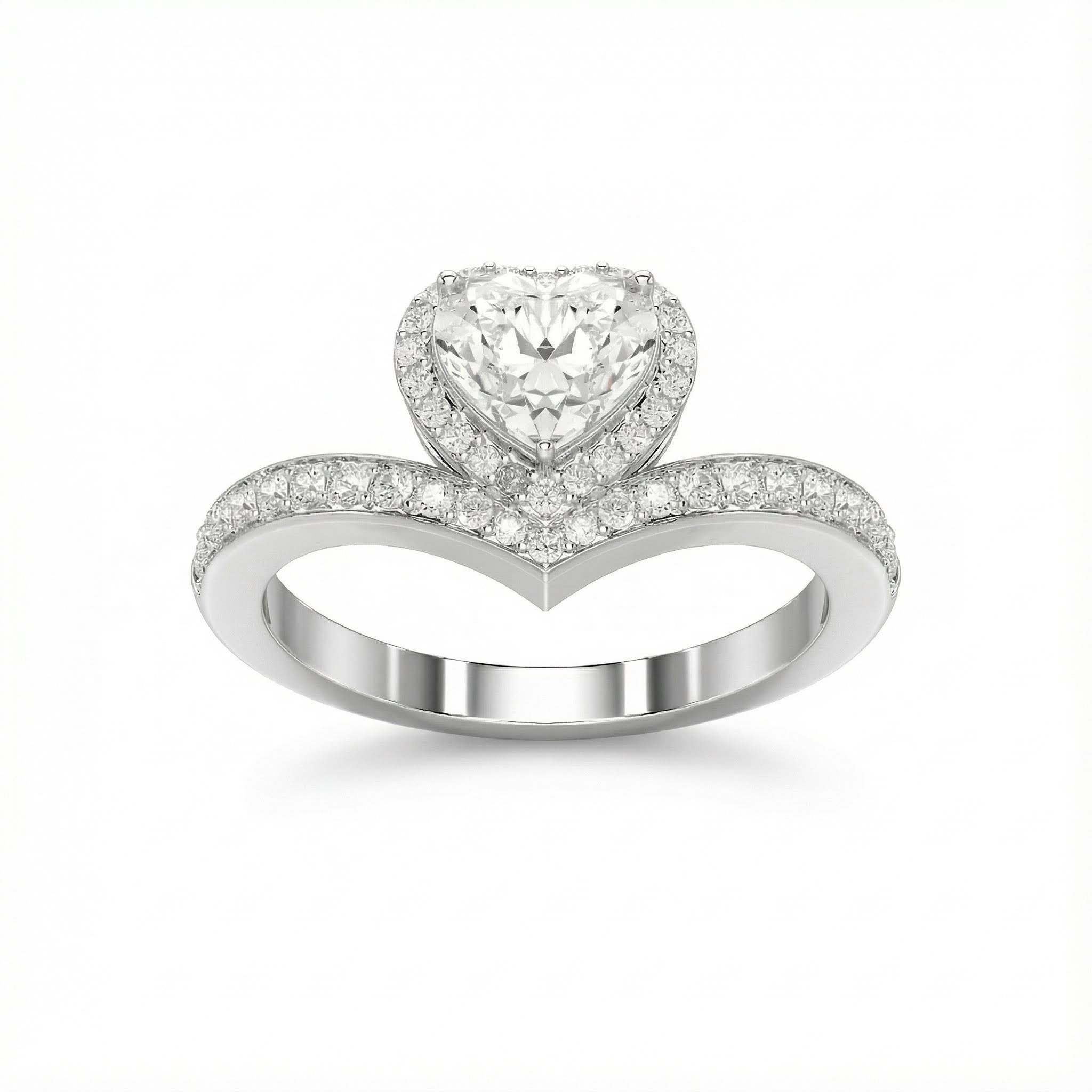 Heart Cut VVS Moissanite Halo Engagement Ring