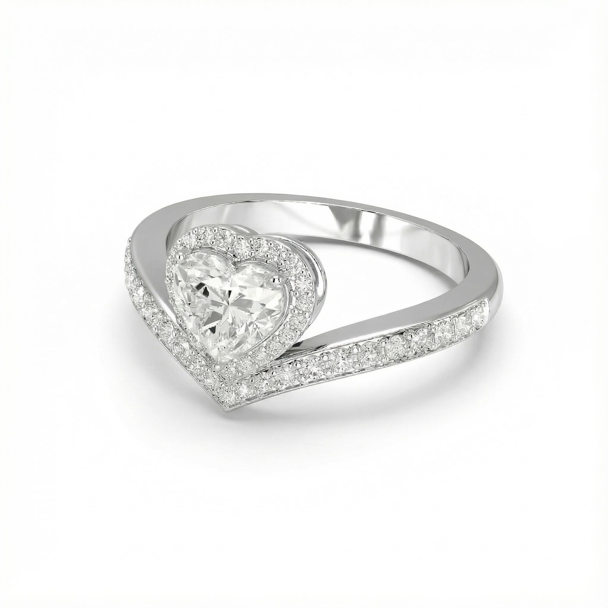 Heart Cut VVS Moissanite Halo Engagement Ring