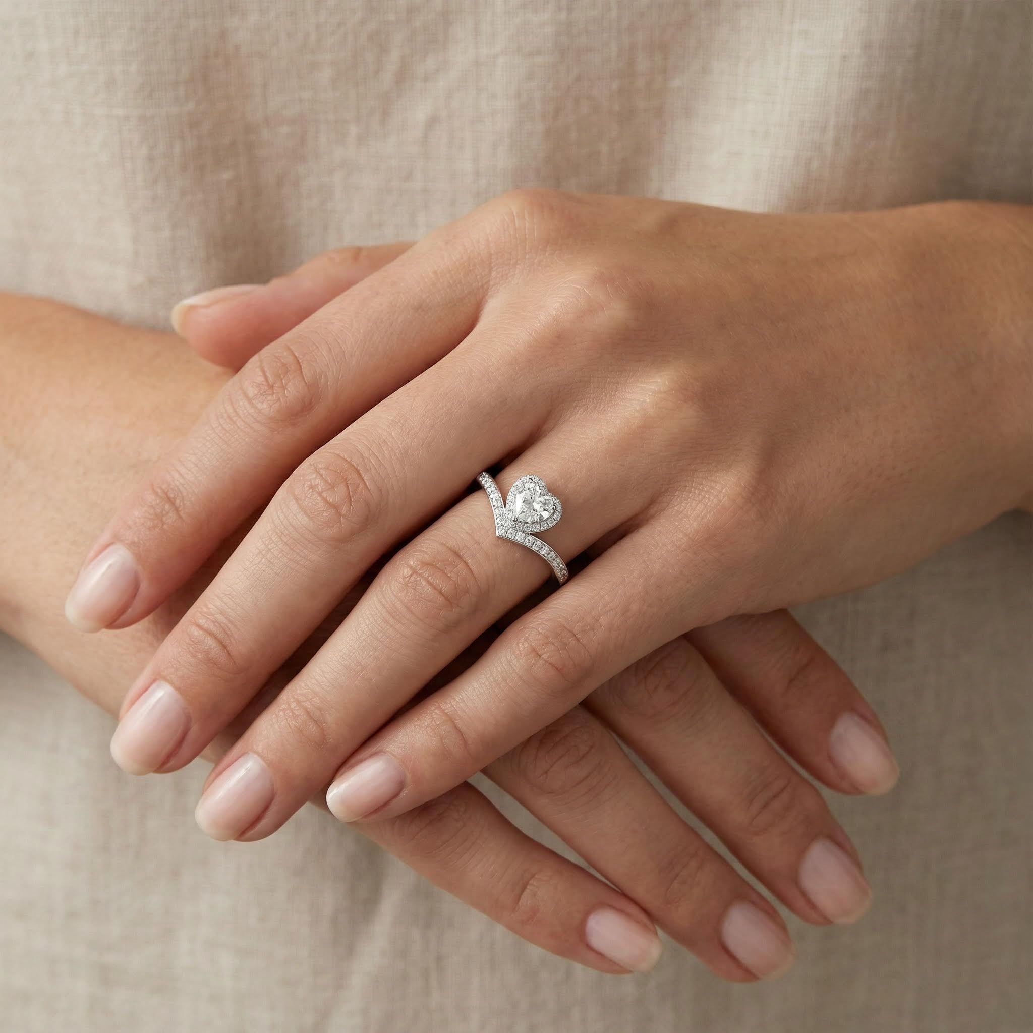 Heart Cut VVS Moissanite Halo Engagement Ring