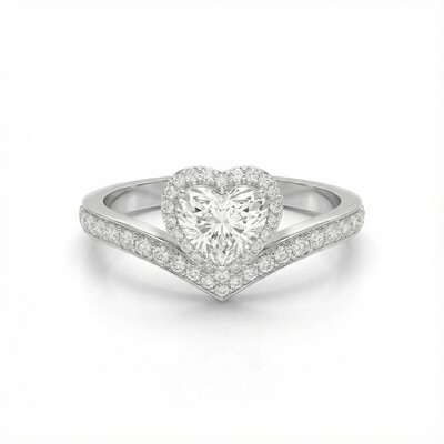Heart Cut VVS Moissanite Halo Engagement Ring