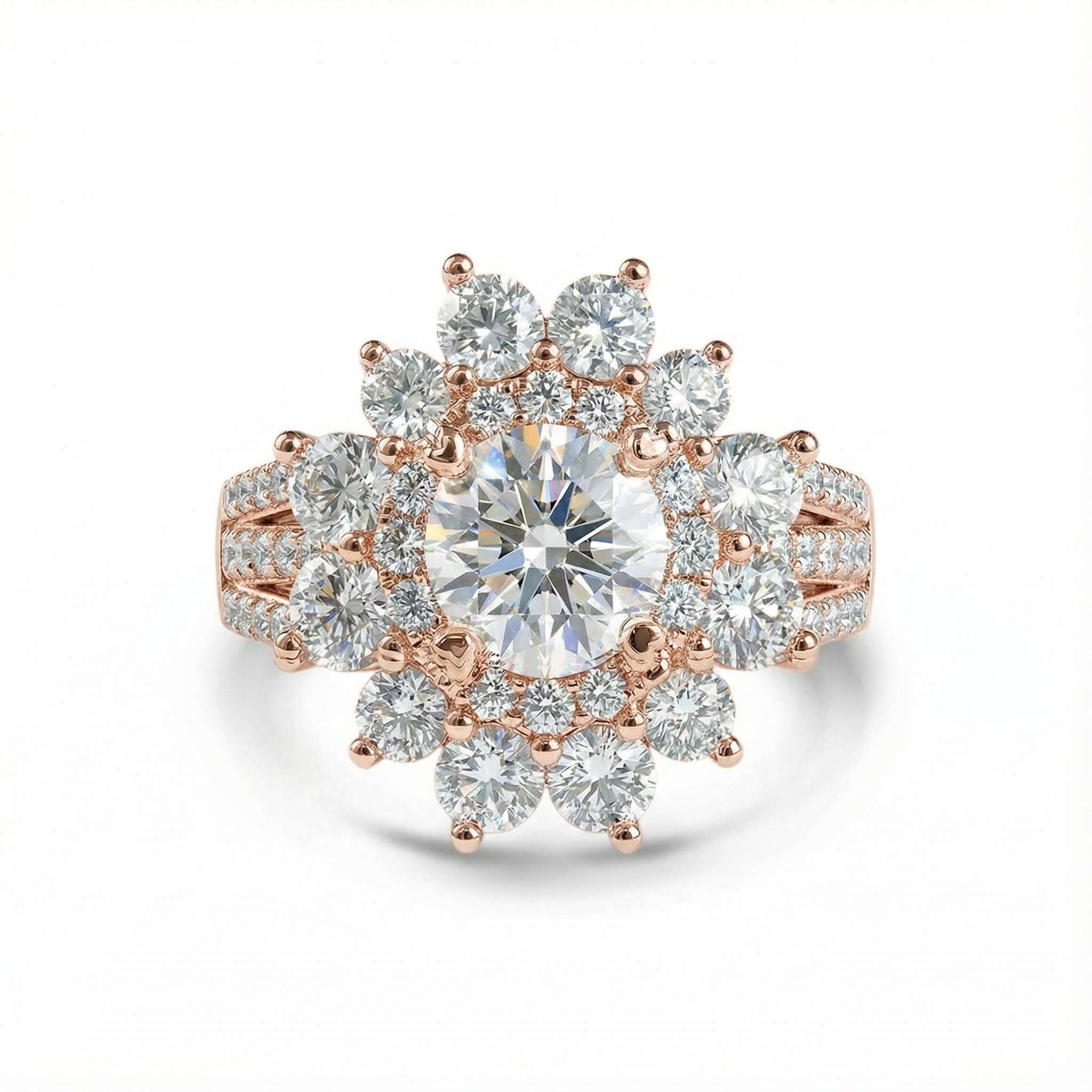 Round Cut VVS Moissanite Floral Style Cluster Halo Engagement Ring Round Cut VVS Moissanite Floral Style Cluster Halo Engagement Ring