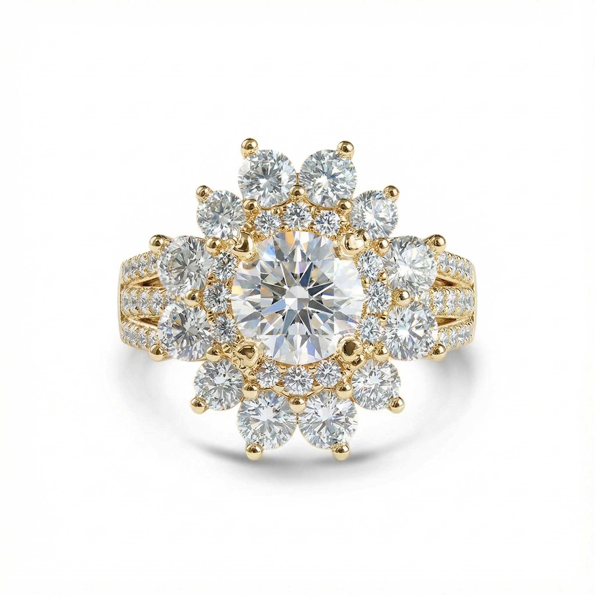 Round Cut VVS Moissanite Floral Style Cluster Halo Engagement Ring Round Cut VVS Moissanite Floral Style Cluster Halo Engagement Ring