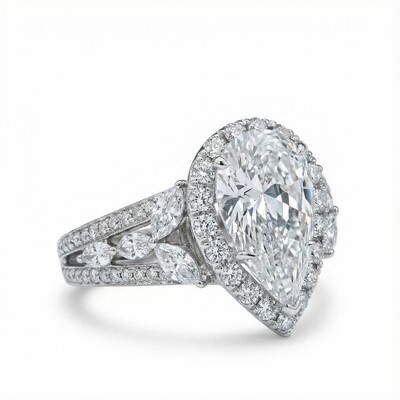 Pear Cut VVS Moissanite Halo Engagement Ring