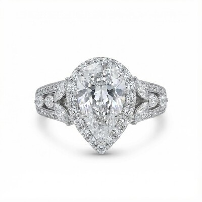 Pear Cut VVS Moissanite Halo Engagement Ring