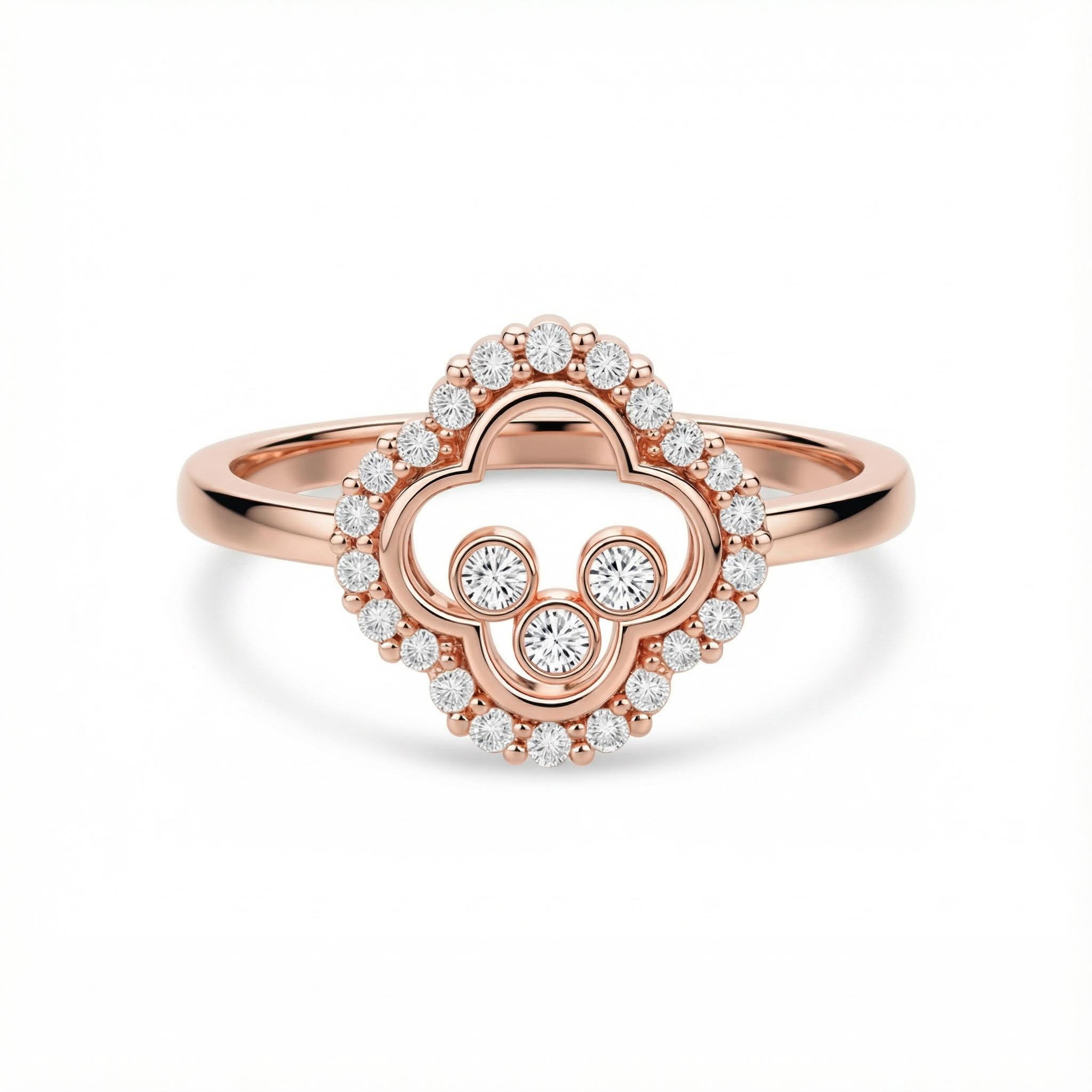 S925 Silver Clover Shaped Dancing Diamond Ring S925 Silver Clover Shaped Dancing Diamond Ring