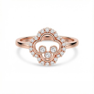 S925 Silver Clover Shaped Dancing Diamond Ring