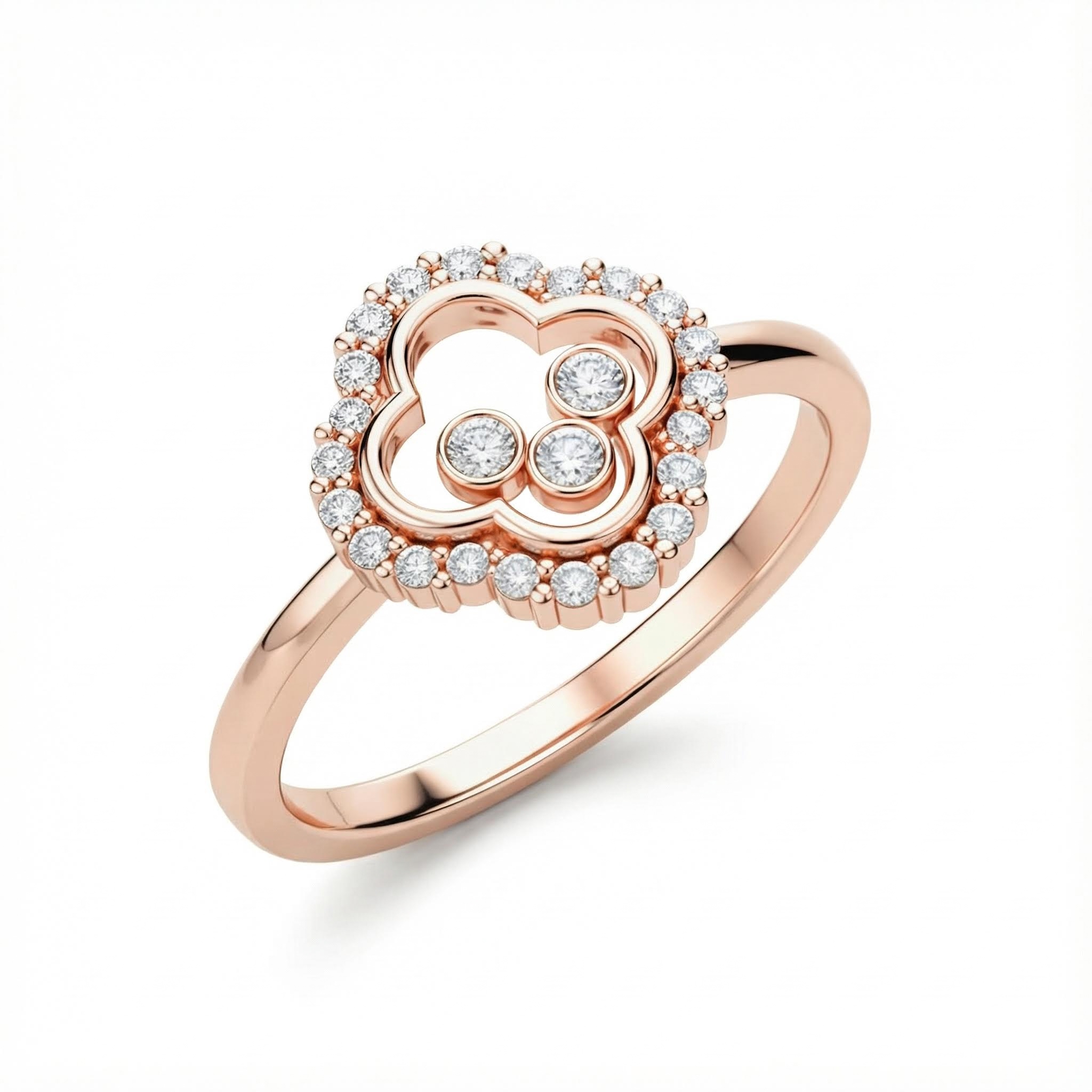 S925 Silver Clover Shaped Dancing Diamond Ring S925 Silver Clover Shaped Dancing Diamond Ring