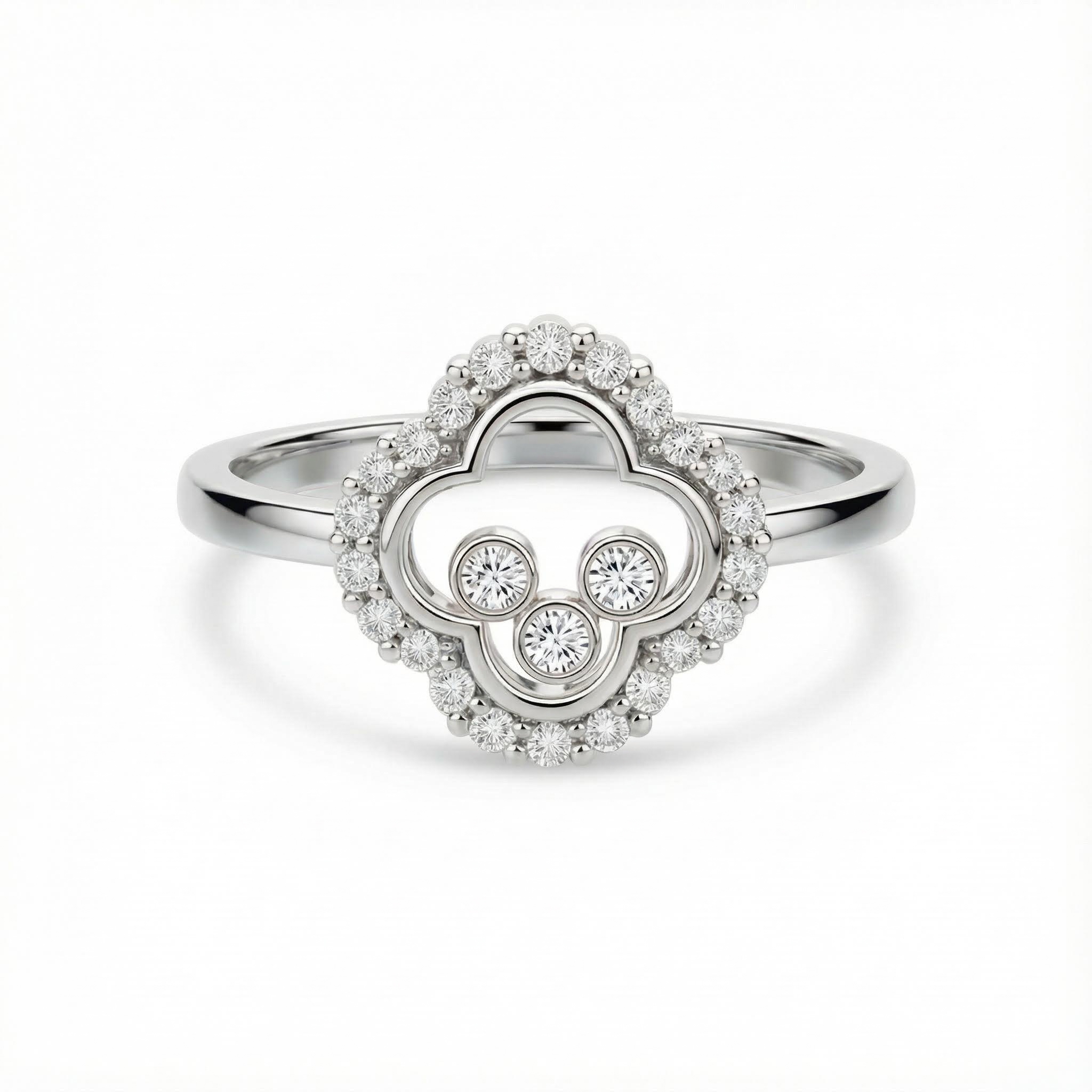 S925 Silver Clover Shaped Dancing Diamond Ring S925 Silver Clover Shaped Dancing Diamond Ring