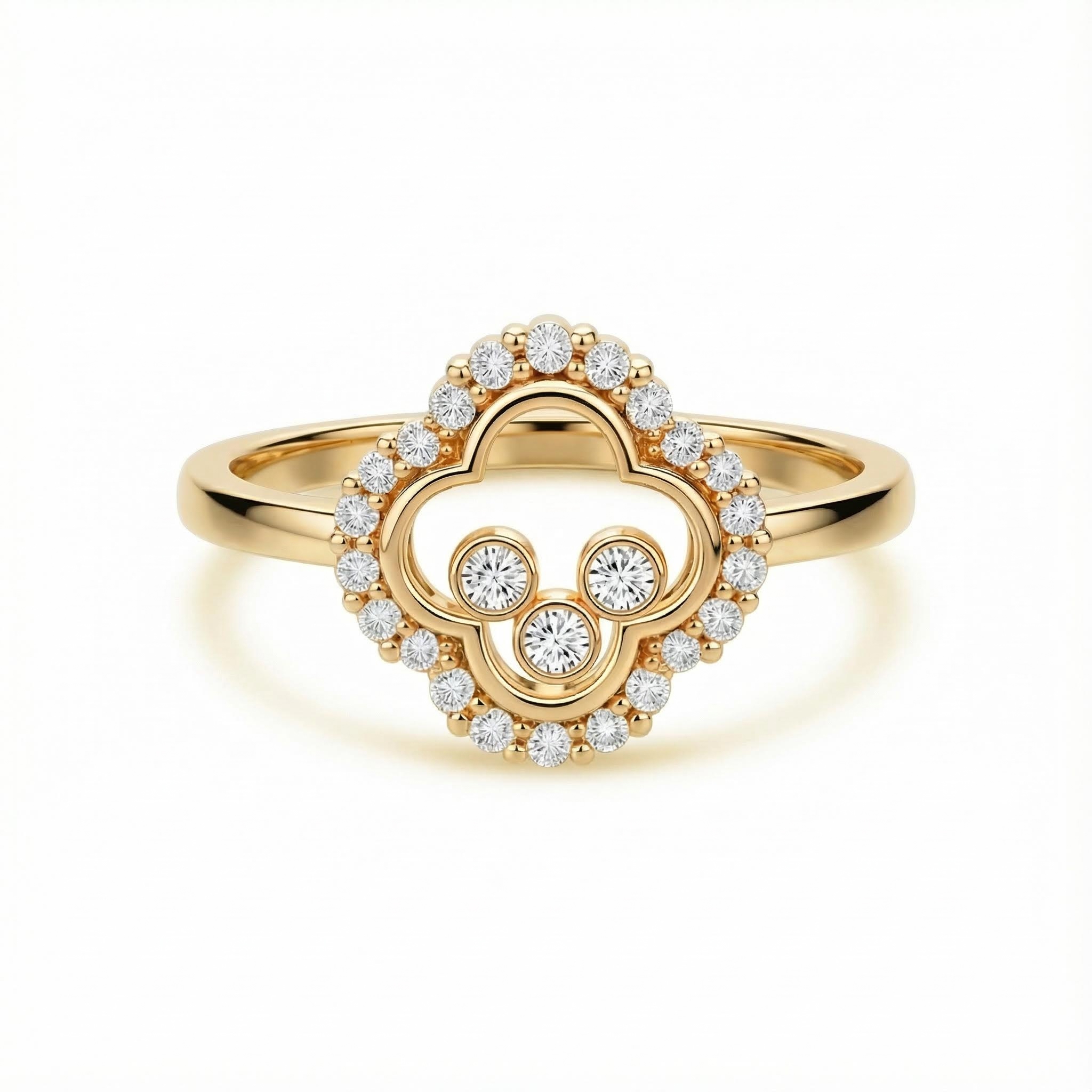 S925 Silver Clover Shaped Dancing Diamond Ring S925 Silver Clover Shaped Dancing Diamond Ring