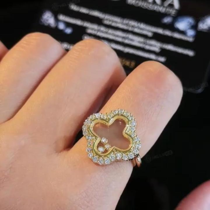 0.56CT S925 Silver Clover Shaped Dancing Diamond Ring 0.56CT S925 Silver Clover Shaped Dancing Diamond Ring