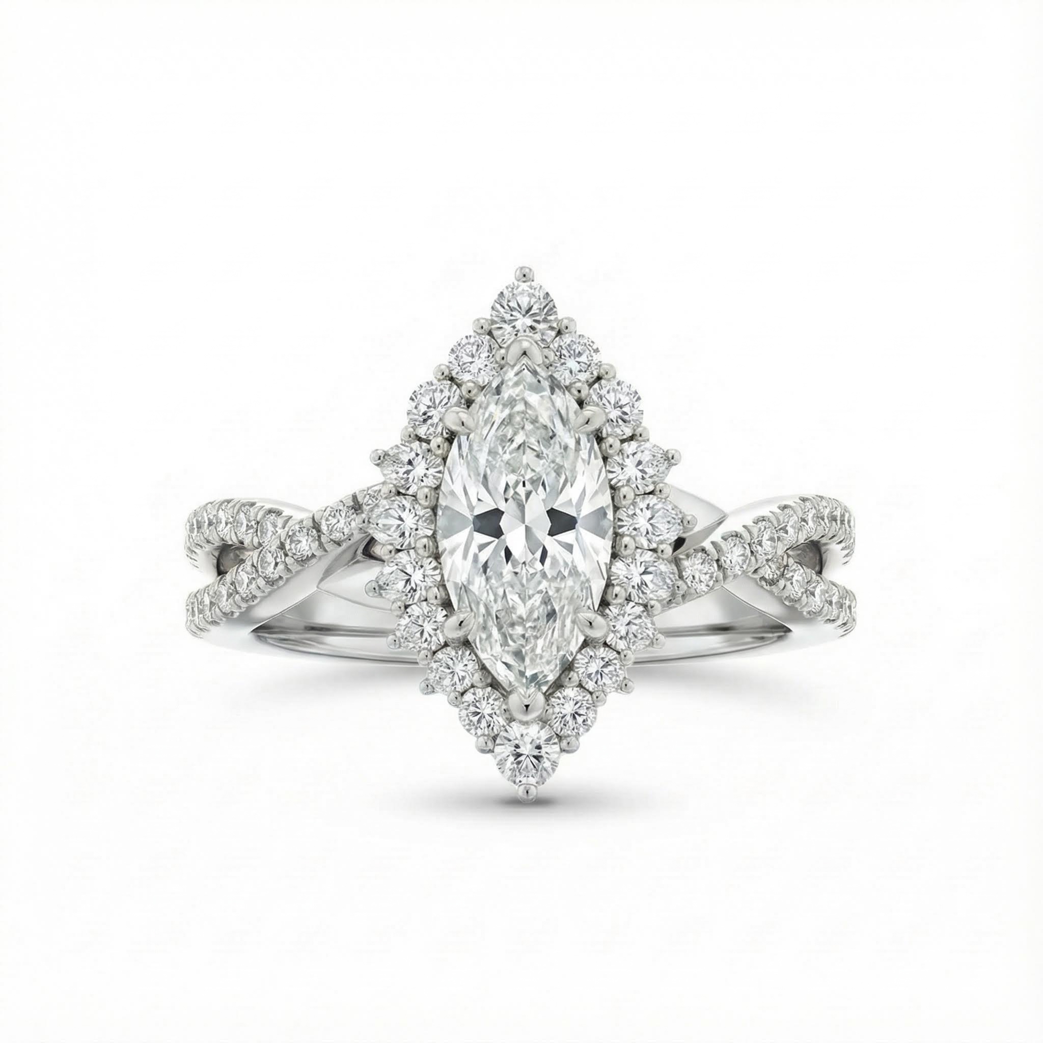 Marquise Cut VVS Moissanite Halo Engagement Ring