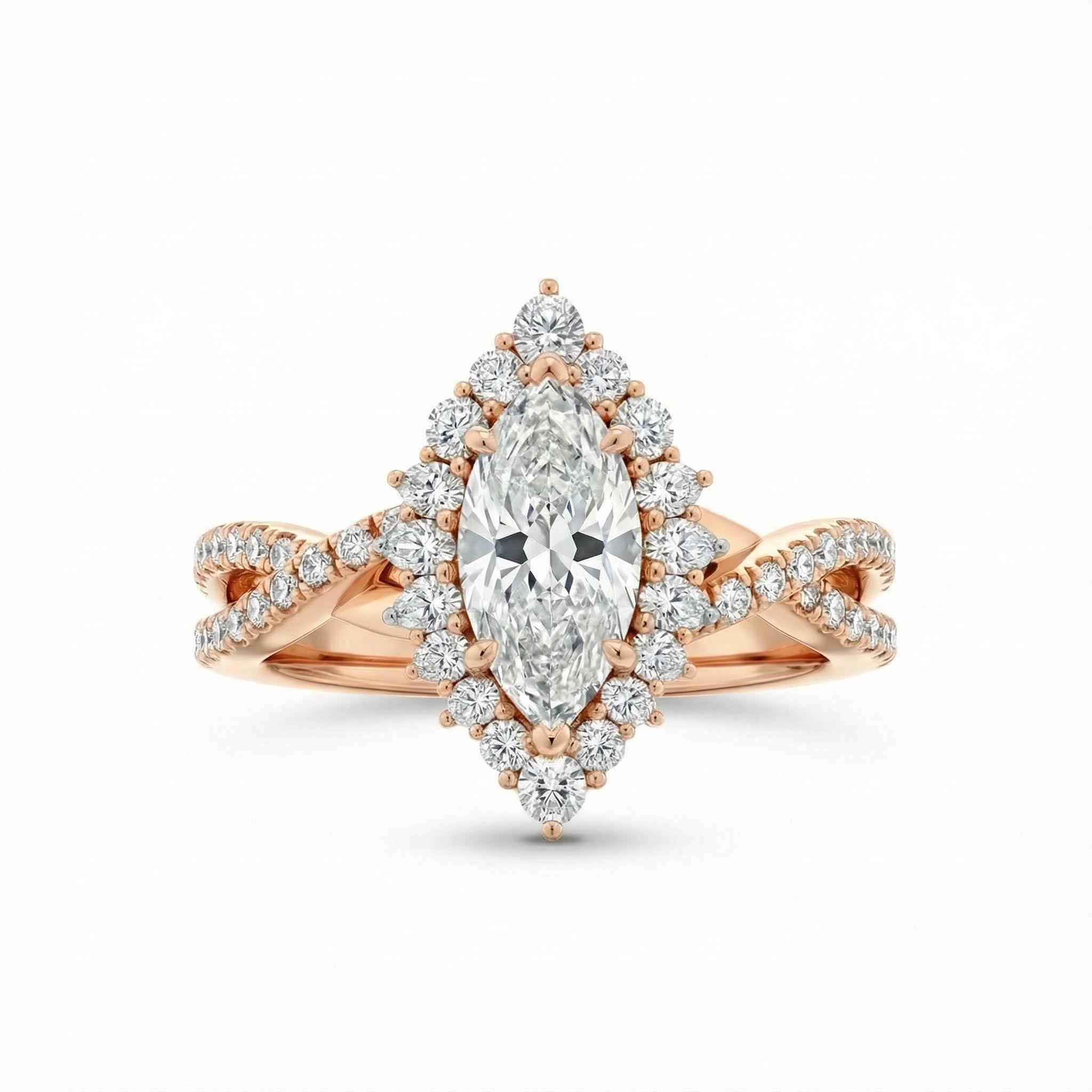 Marquise Cut VVS Moissanite Halo Engagement Ring
