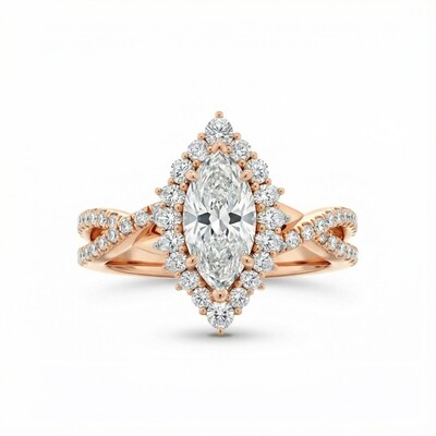 Marquise Cut VVS Moissanite Halo Engagement Ring