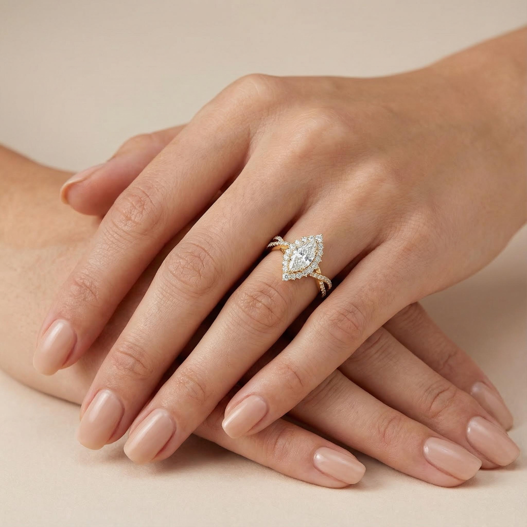 Marquise Cut VVS Moissanite Halo Engagement Ring