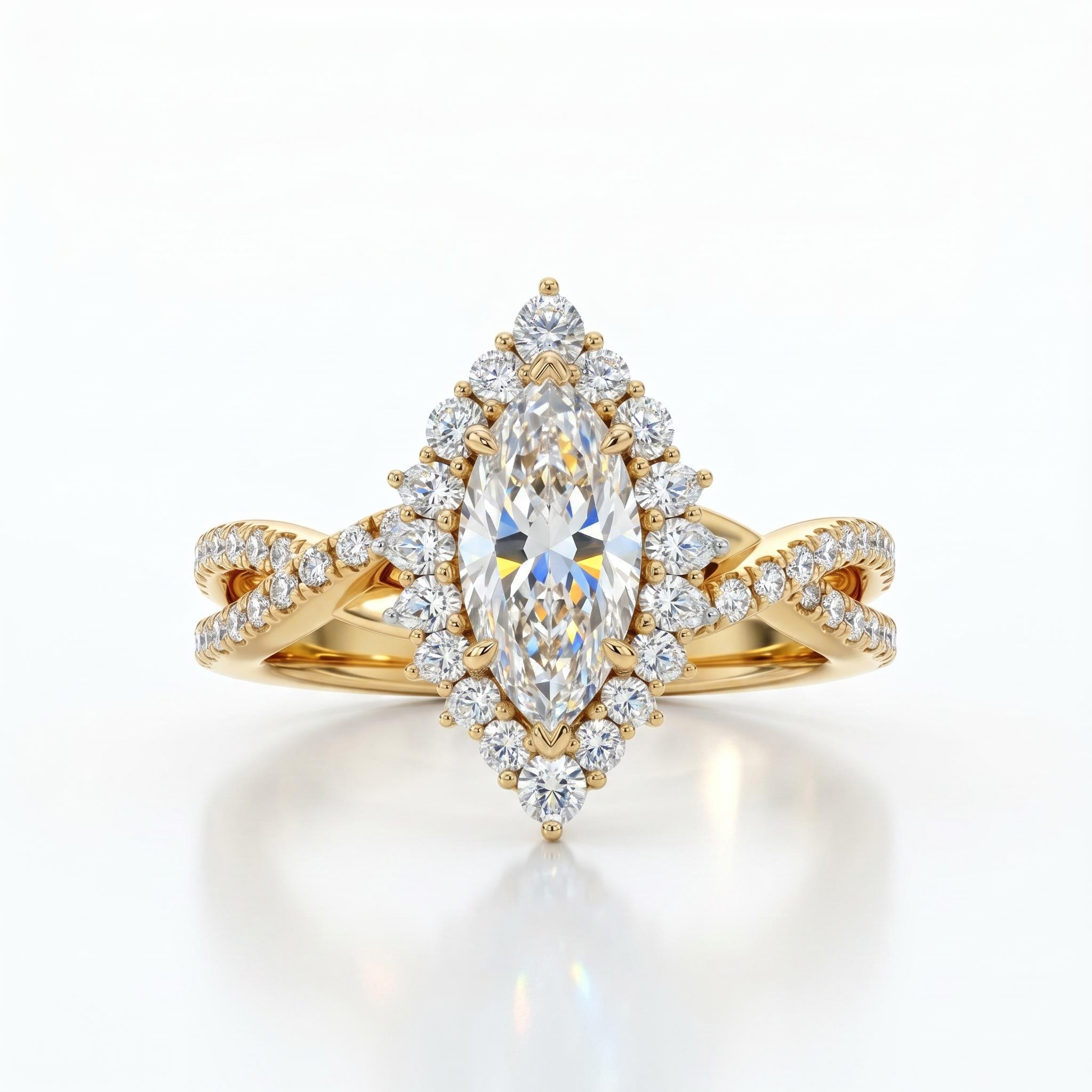 2.61CT Marquise Cut VVS Moissanite Halo Engagement Ring 2.61CT Marquise Cut VVS Moissanite Halo Engagement Ring