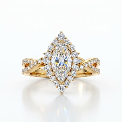 2.61CT Marquise Cut VVS Moissanite Halo Engagement Ring