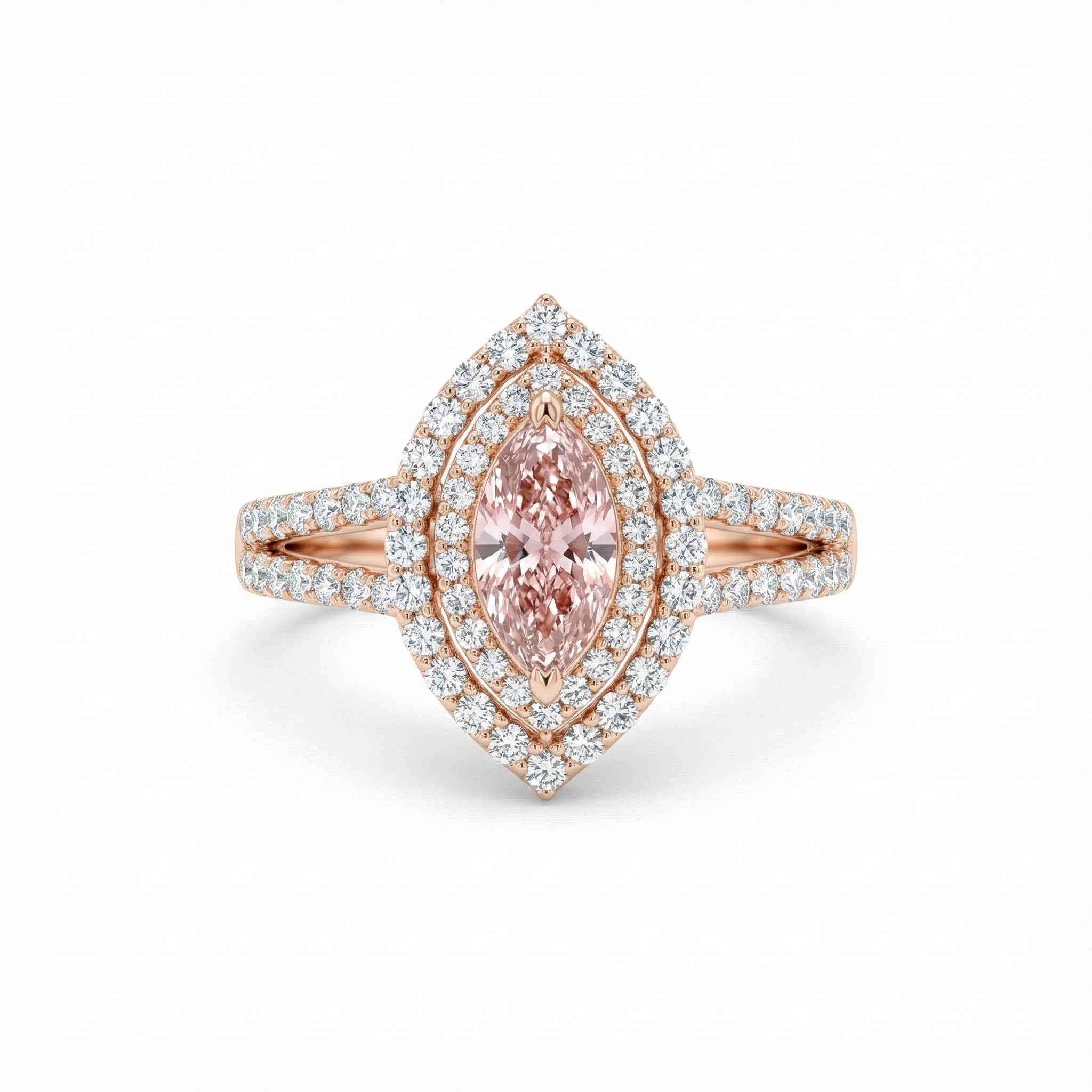 S925 Silver Pink Marquise Diamond Halo Engagement Ring