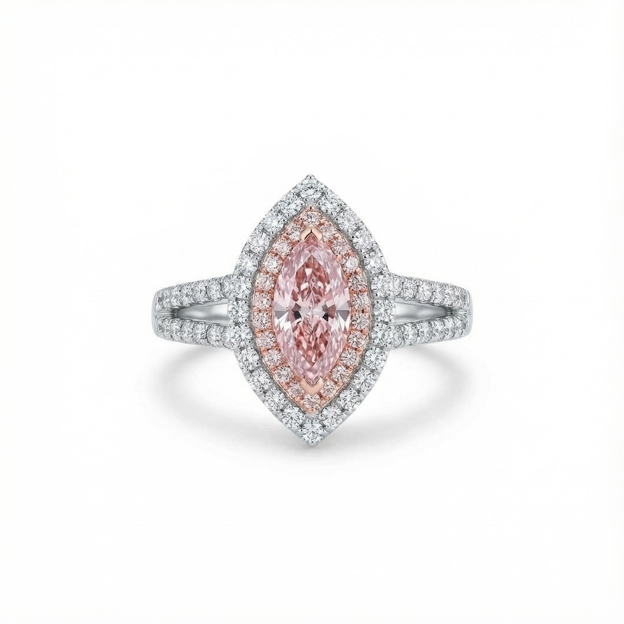 S925 Silver Pink Marquise Diamond Halo Engagement Ring
