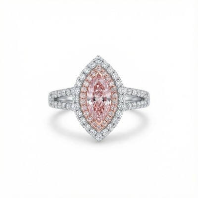 S925 Silver Pink Marquise Diamond Halo Engagement Ring