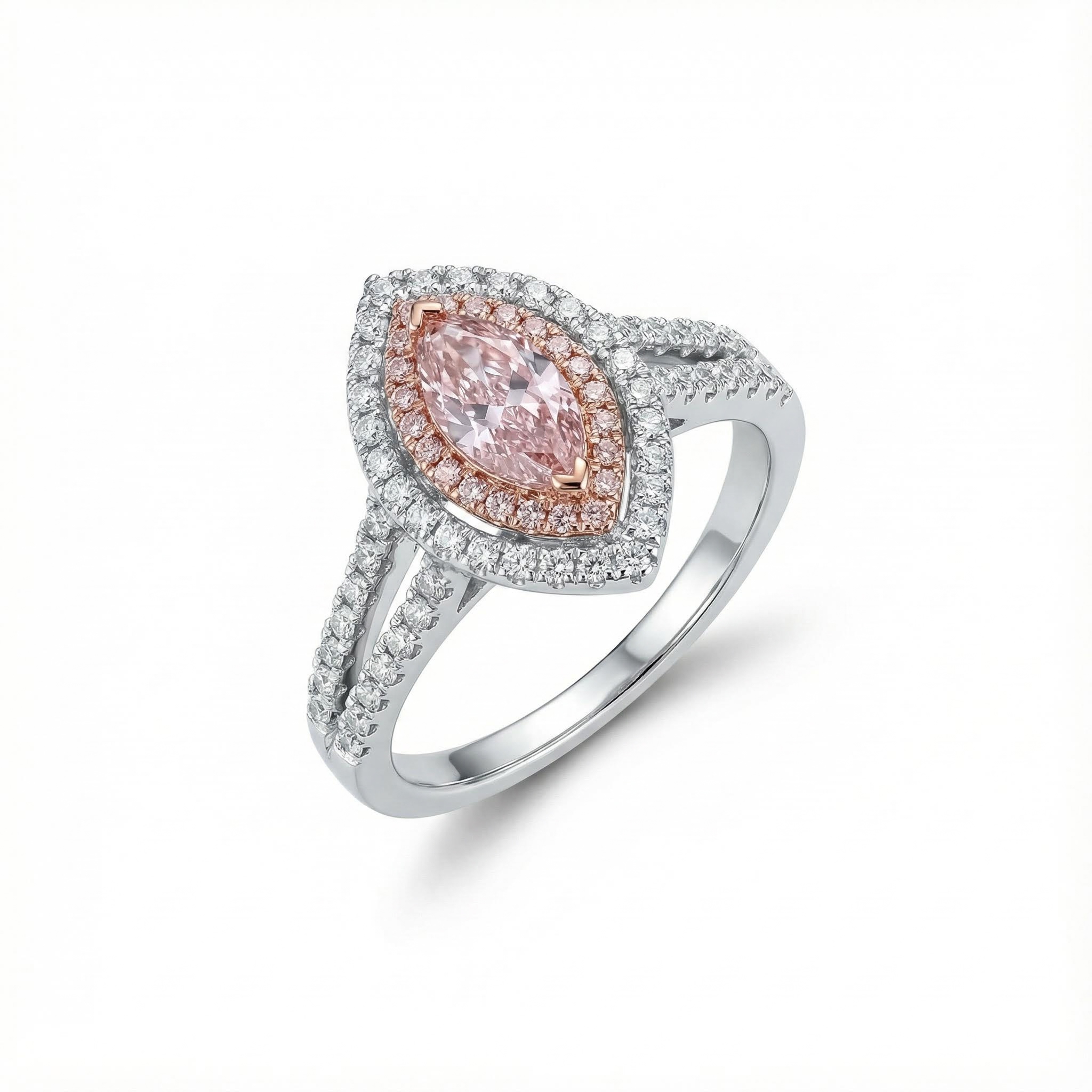 S925 Silver Pink Marquise Diamond Halo Engagement Ring