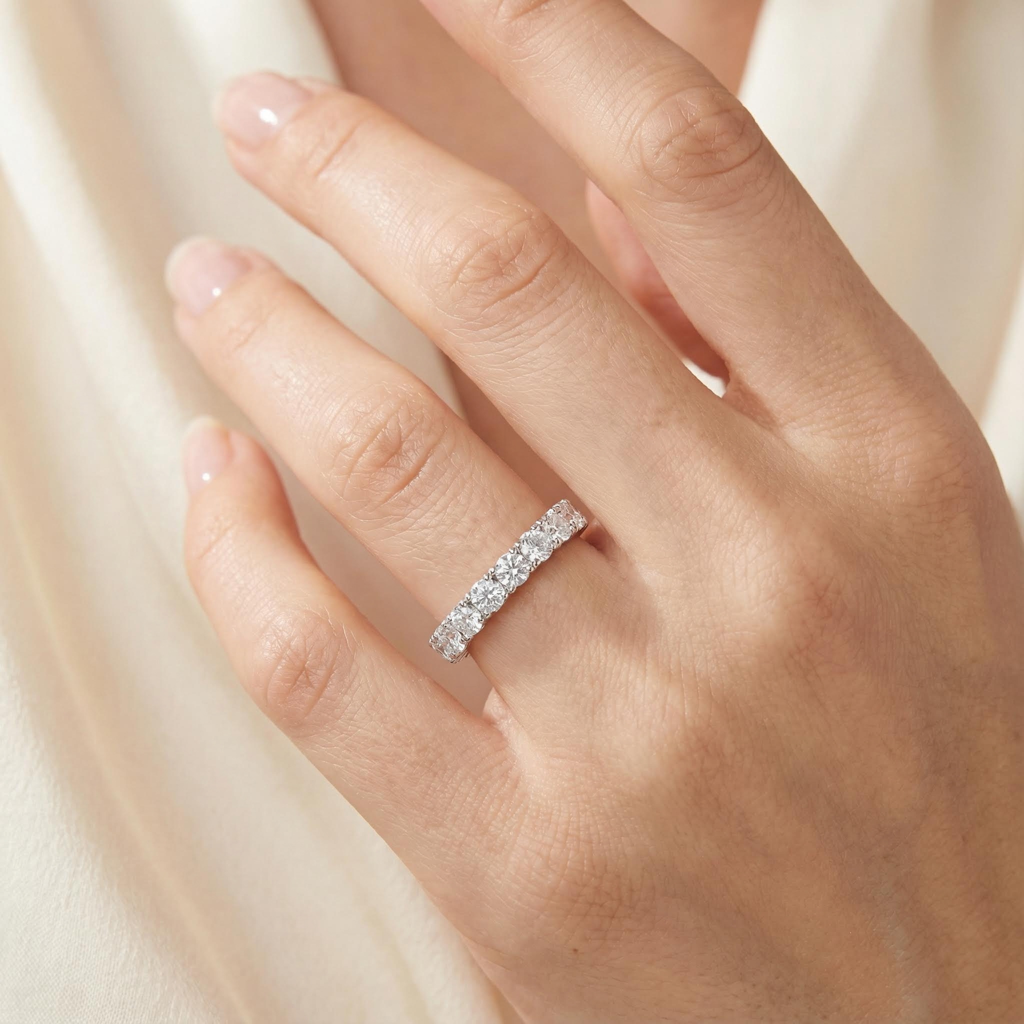 Round Cut VVS Moissanite Eternity Wedding Band