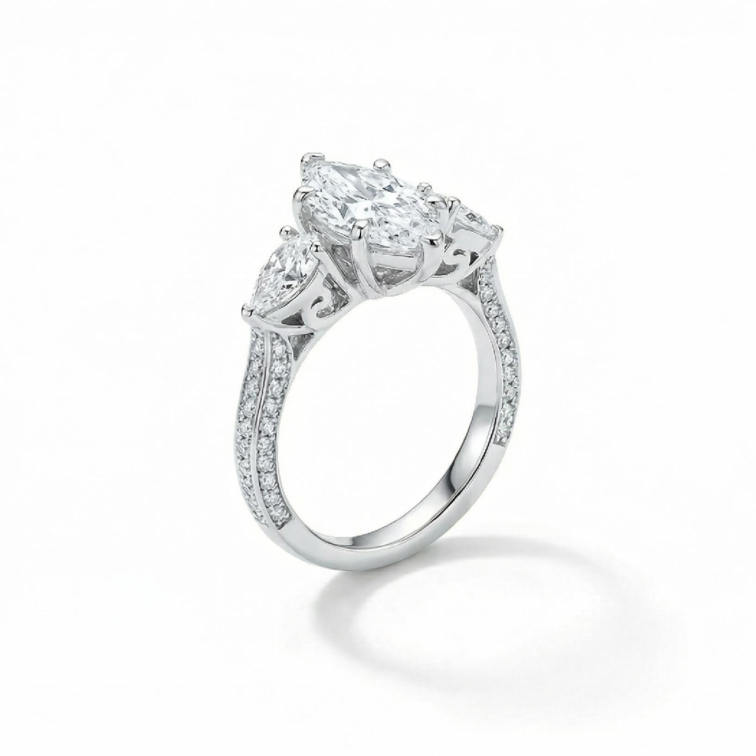 Marquise Cut VVS Moissanite Three Stone Engagement Ring