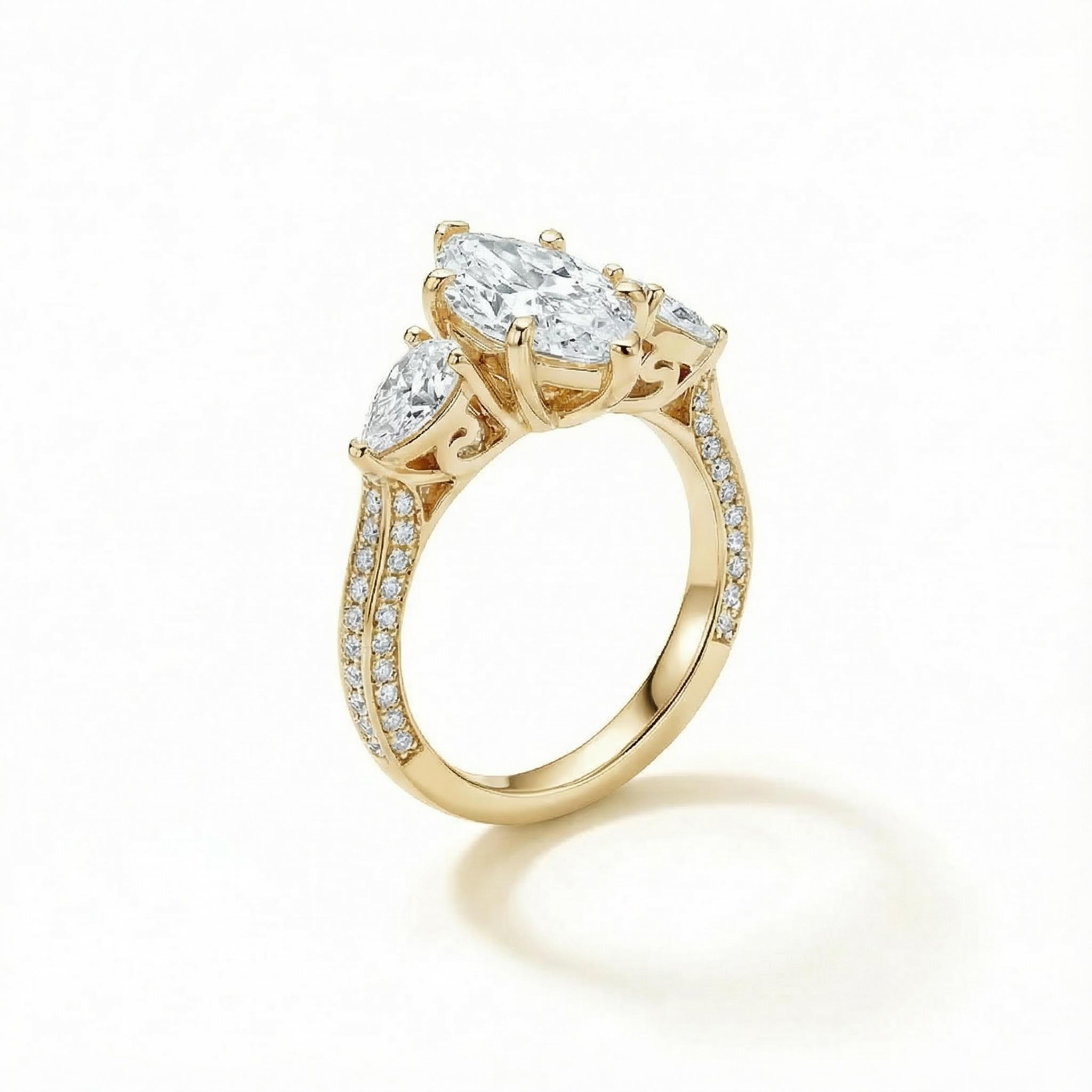 Marquise Cut VVS Moissanite Three Stone Engagement Ring