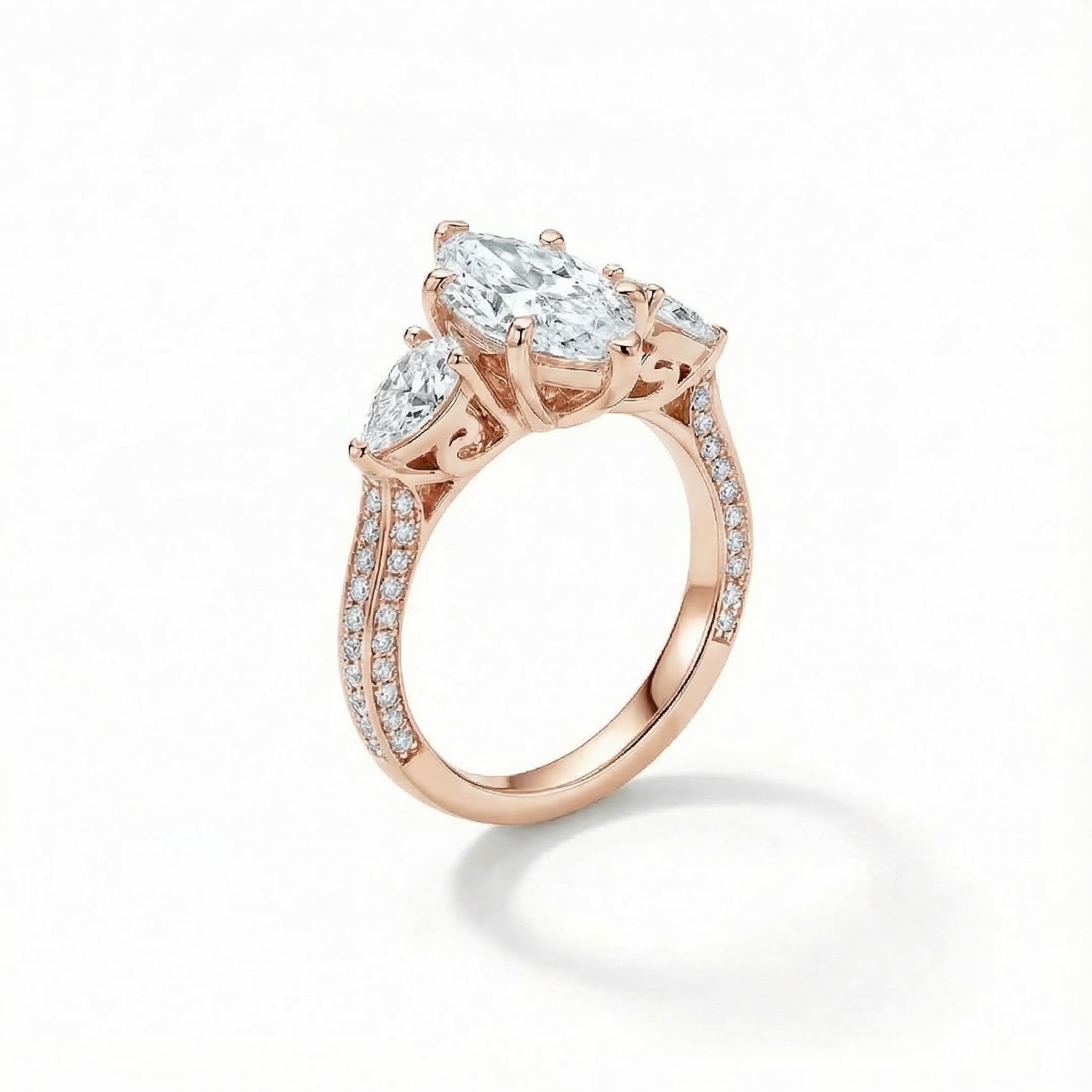 Marquise Cut VVS Moissanite Three Stone Engagement Ring