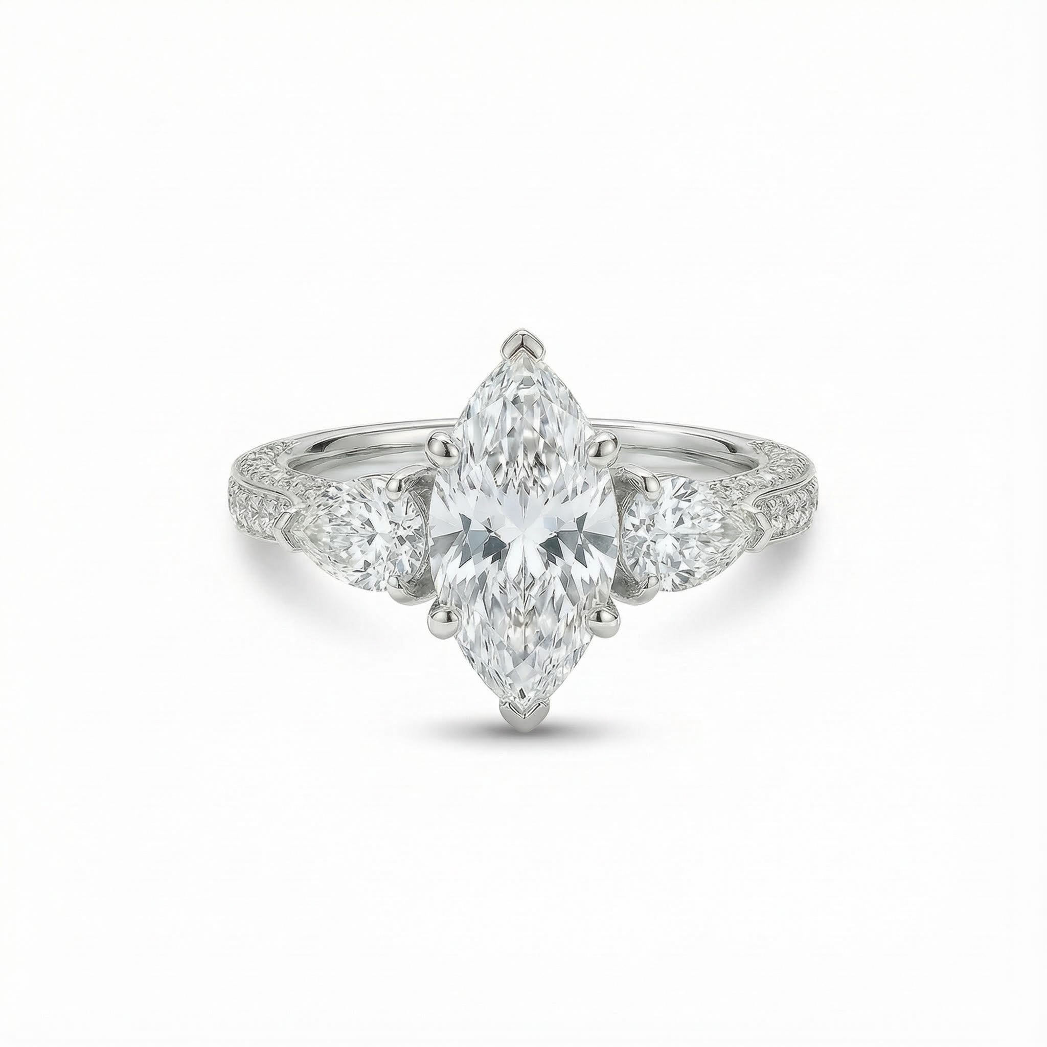 Marquise Cut VVS Moissanite Three Stone Engagement Ring
